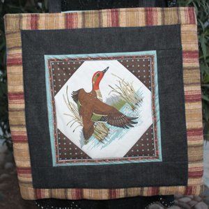 New MALLARD DUCK Denim Tote Bag Purse Lined Interior Pockets Handmade Large Jean